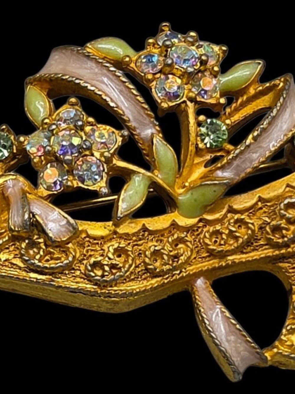 Vintage Mr. Gus High-Heel Brooch Edwardian-Style Multicolors w/AB Rhinestones